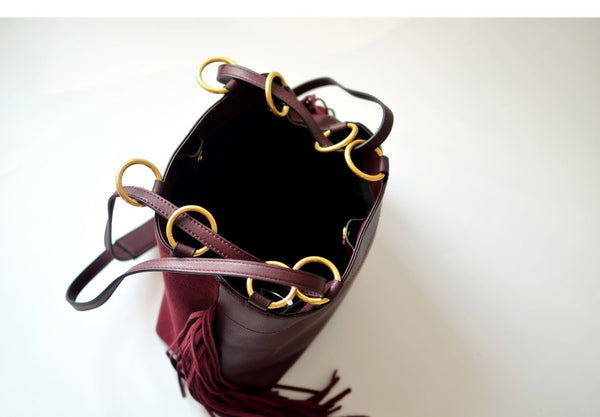Cowhide Frosted Bucket Bag